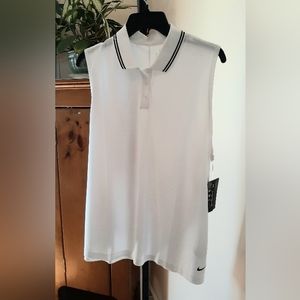 NIKE DRI FIT WOMENS NEW POLO SLEEVELESS TOP SIZE XL WHITE/ BLK